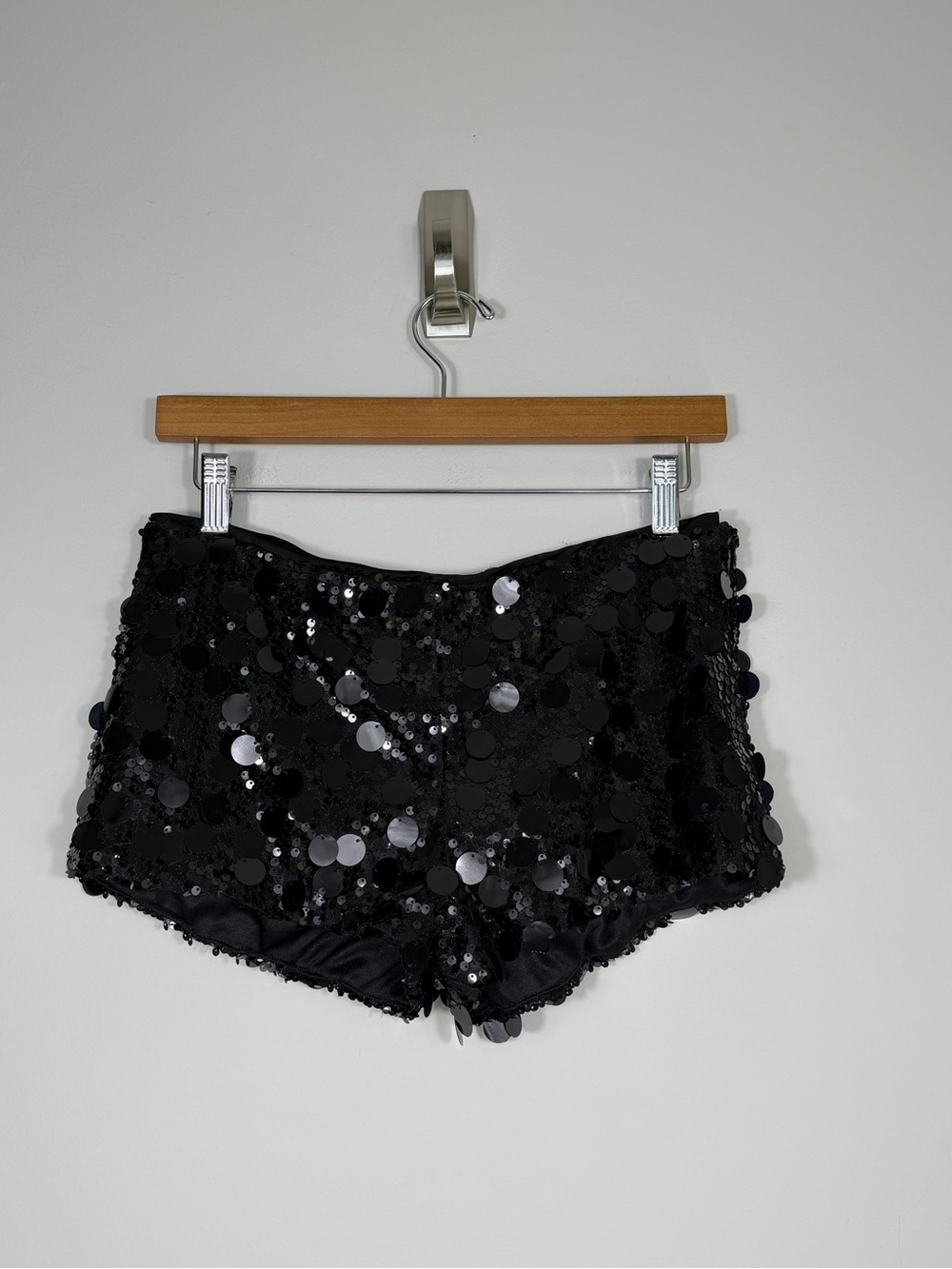 NIA Black Sequin Disco Party Festival High Rise Shorts Medium